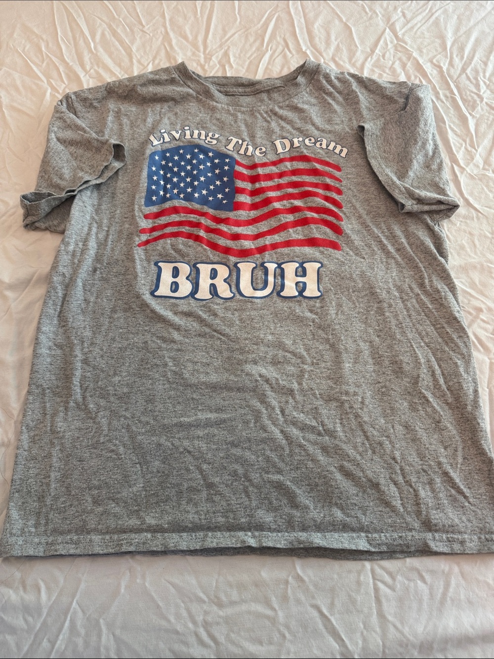 Medium Living The Dream BRUH Gray Short Sleeve Tee